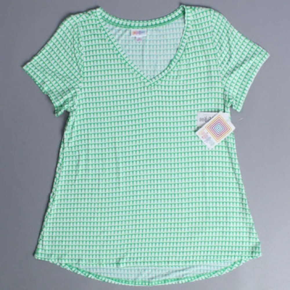 LuLaRoe Christy T V Neck Mermaid Scales Green White XXS Dress
